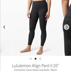 Lululemon Align Pant I 25"
Formation Camo Deep Coal Multi / Black